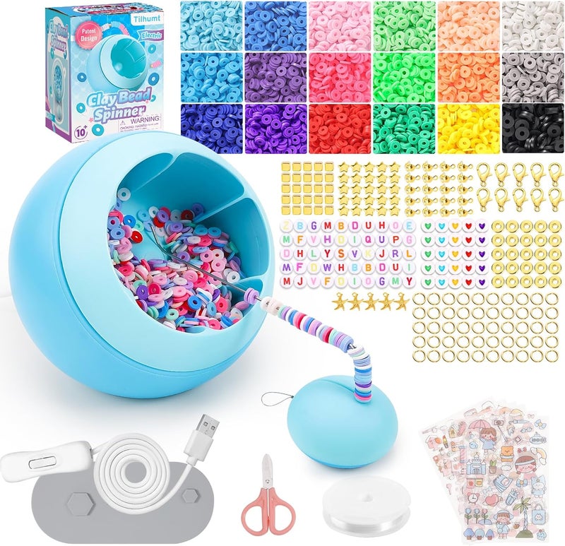 Tilhumt Bead Spinner Kit, 3826Pcs Bracelet Spinner Kit Electric Bracelet Maker Machine with Beginner Friendly Positioning Mat and 18 Colors Polymer Clay Beads for Jewelry Bracelets Making - Image 1
